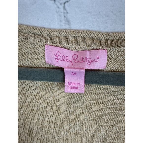 LILLY PULITZER natural beige golden cotton linen sleeveless knit tank top size M - Picture 2 of 8